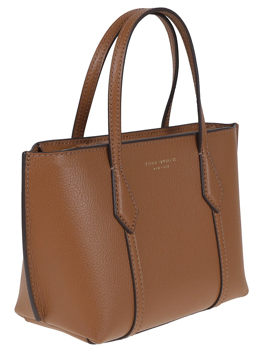 Tory Burch Structured Brown Pebbled Shopper Bag