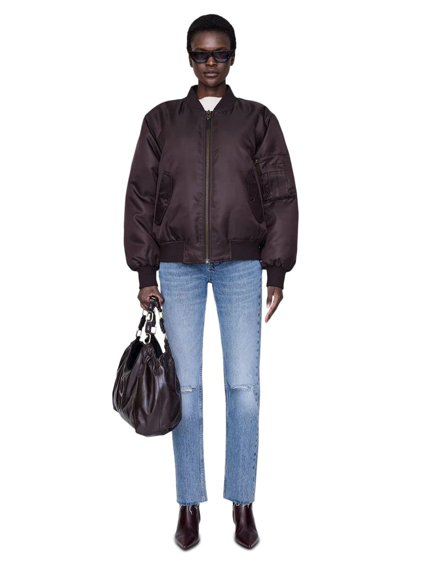 Anine Bing Deep Brown Bomber Jacket With Ribbed Details