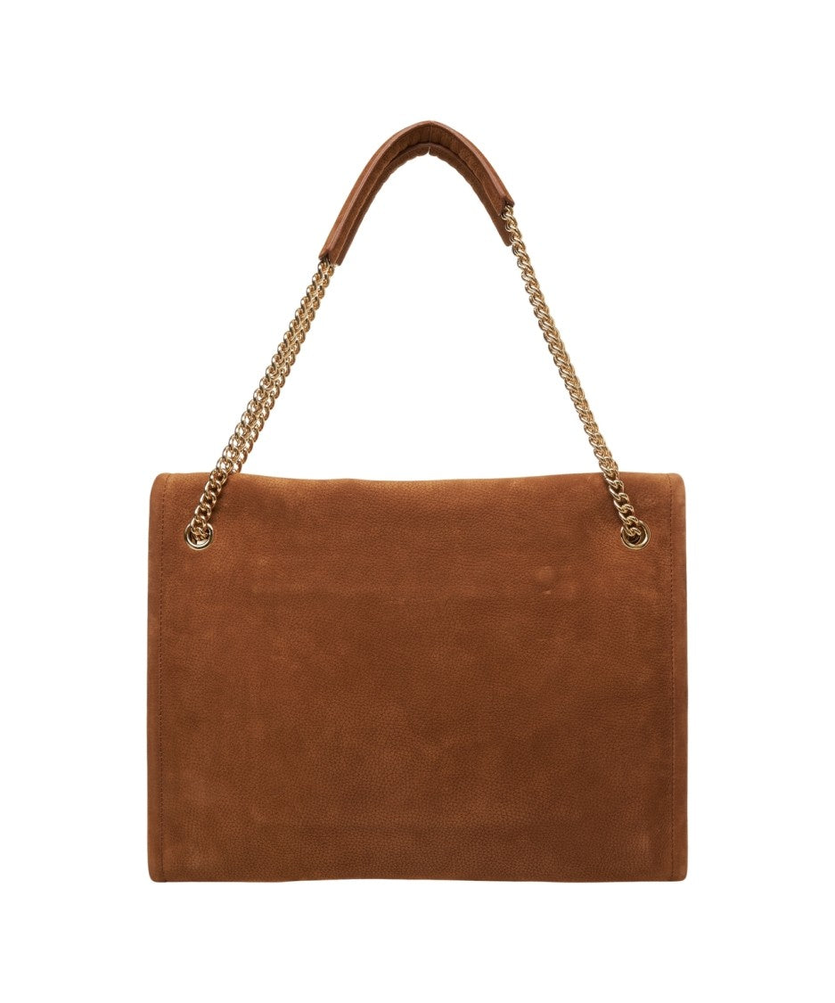 Orciani Suede Shoulder Bag With Gold-Tone Chain Strap And Logo Flap