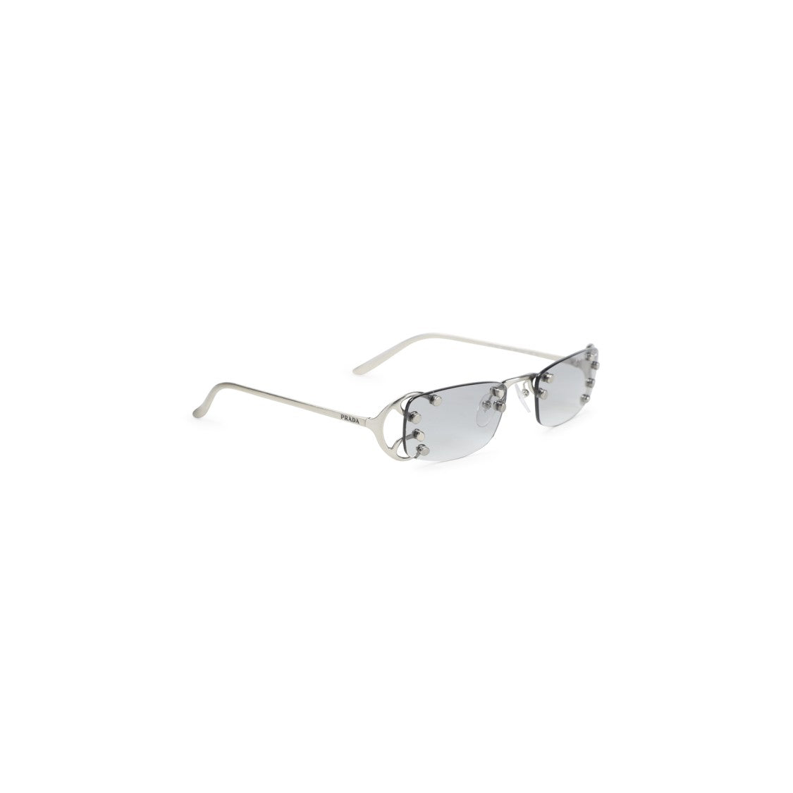 Prada Rimless Rectangular Sunglasses With Polished Metal Frames