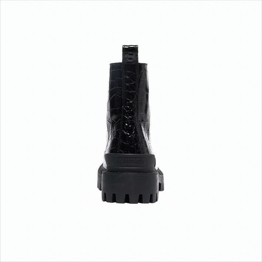 Balenciaga Glossy Black Leather High-Top Boots With Crocodile Texture
