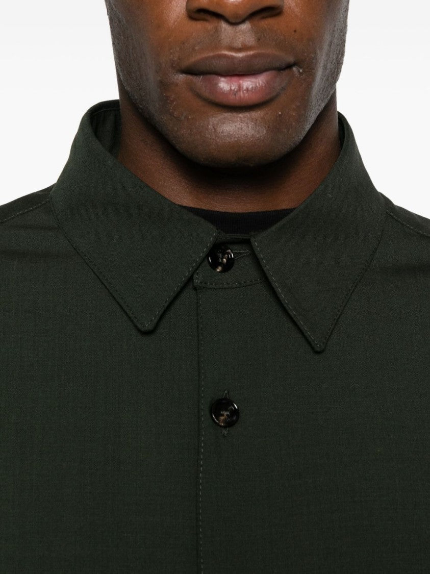 Be Able Dark Green Button-Up Shirt With Classic Collar And Minimalist Design
