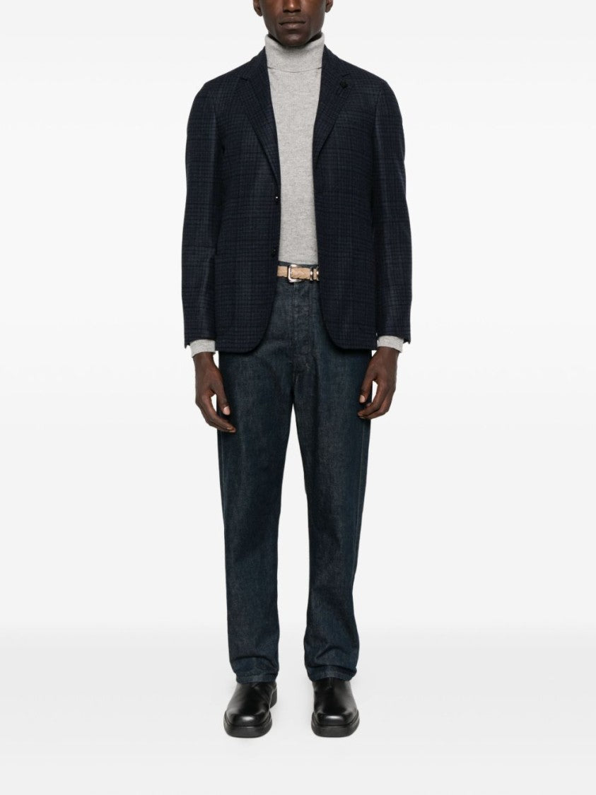 Lardini Tailored Blazer With Dark Checkered Pattern And Notch Lapel