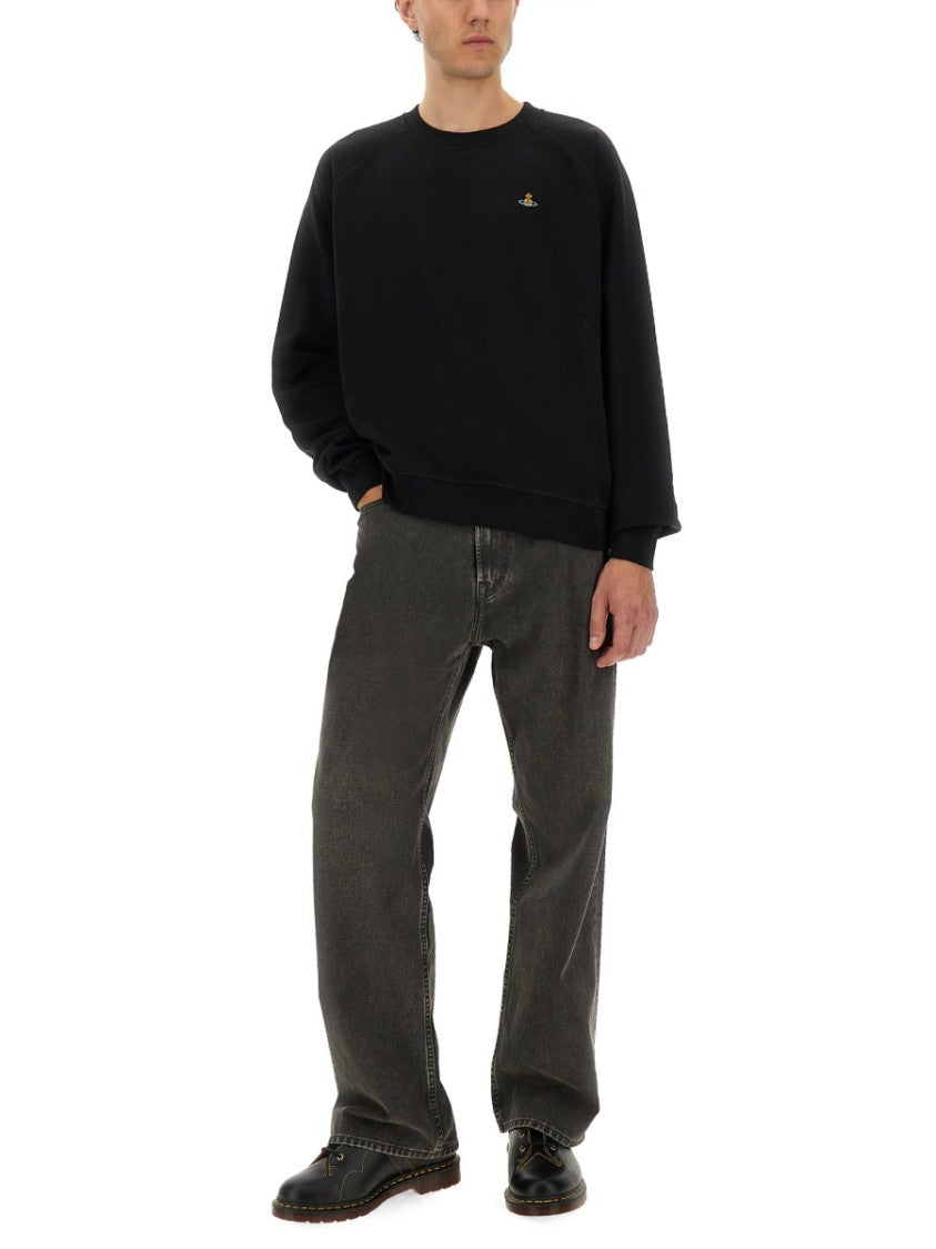 Vivienne Westwood Raglan Sleeve Black Sweatshirt With Embroidered Detail
