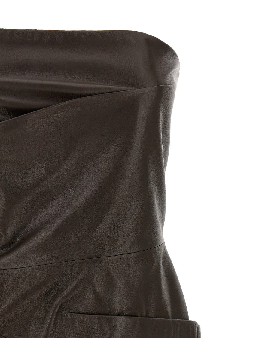 The Attico Off-The-Shoulder Mini Dress In Lamb Leather