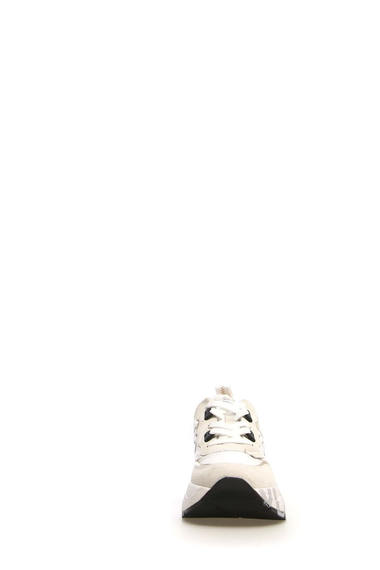 Voile Blanche Beige Sneakers With Patent Detailing And Double-Height Sole