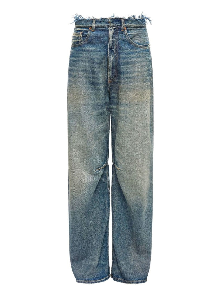 Mm6 By Maison Margiela High-Waisted Wide Leg Jeans With Frayed Waistband