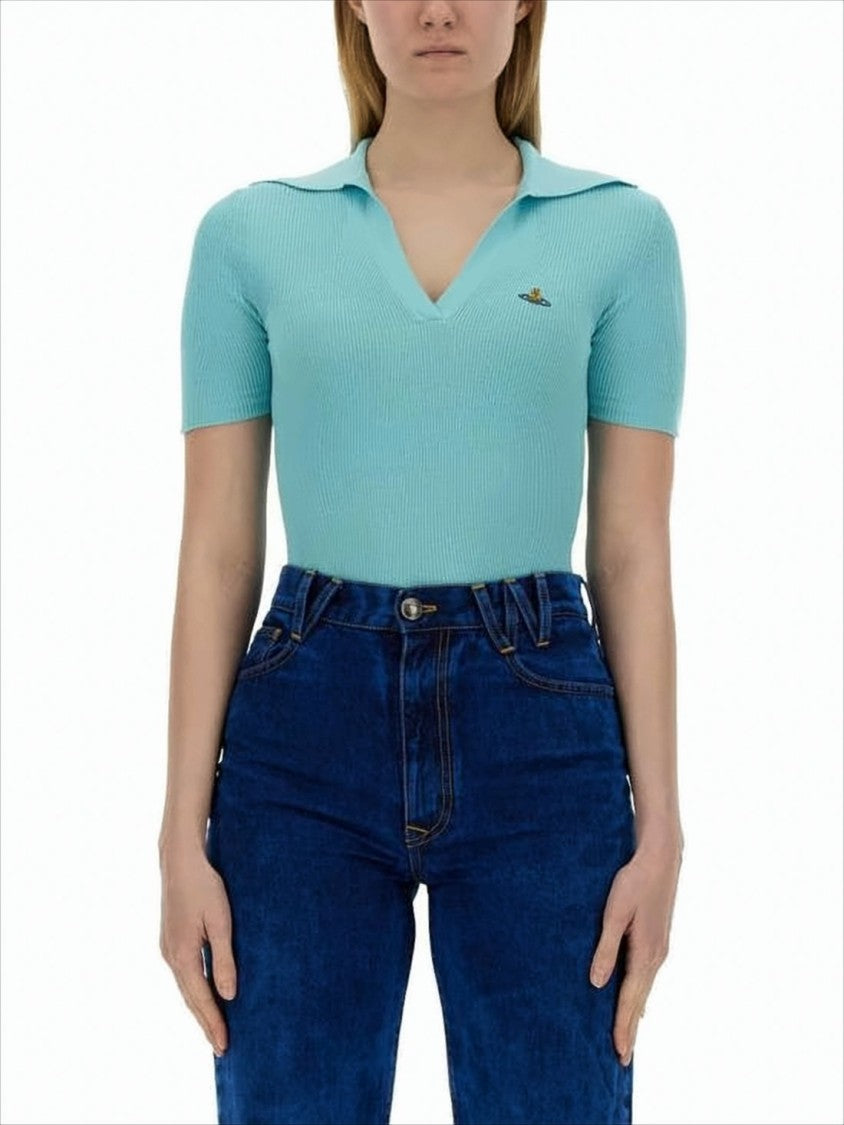 Vivienne Westwood Fitted Deep V-Neck Sweater With Ribbed Texture