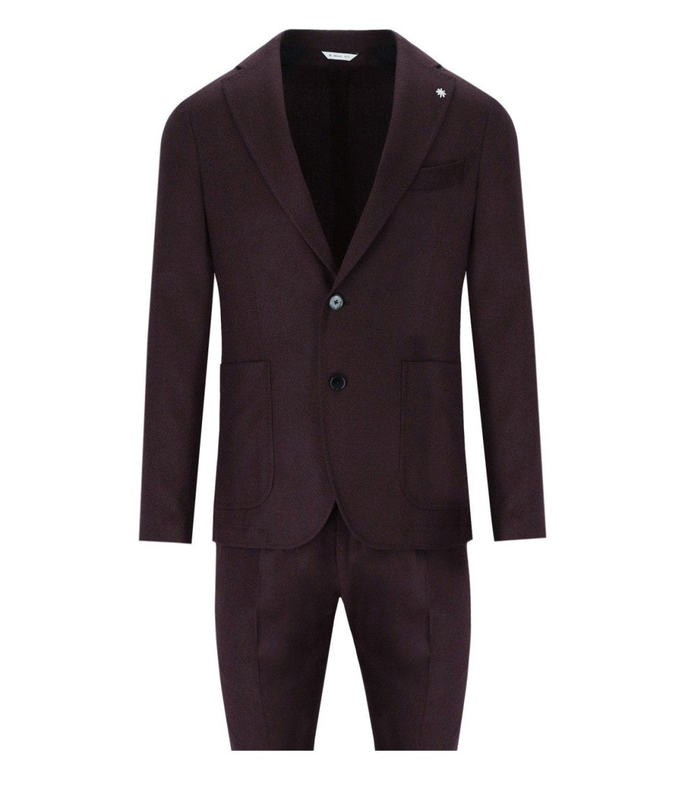 Manuel Ritz Burgundy Tailored Suit With Detachable Logo Pin
