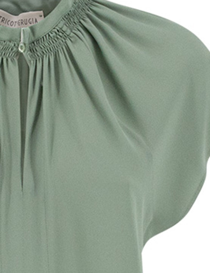 Le Tricot Perugia Sage Mini Dress With V-Neck