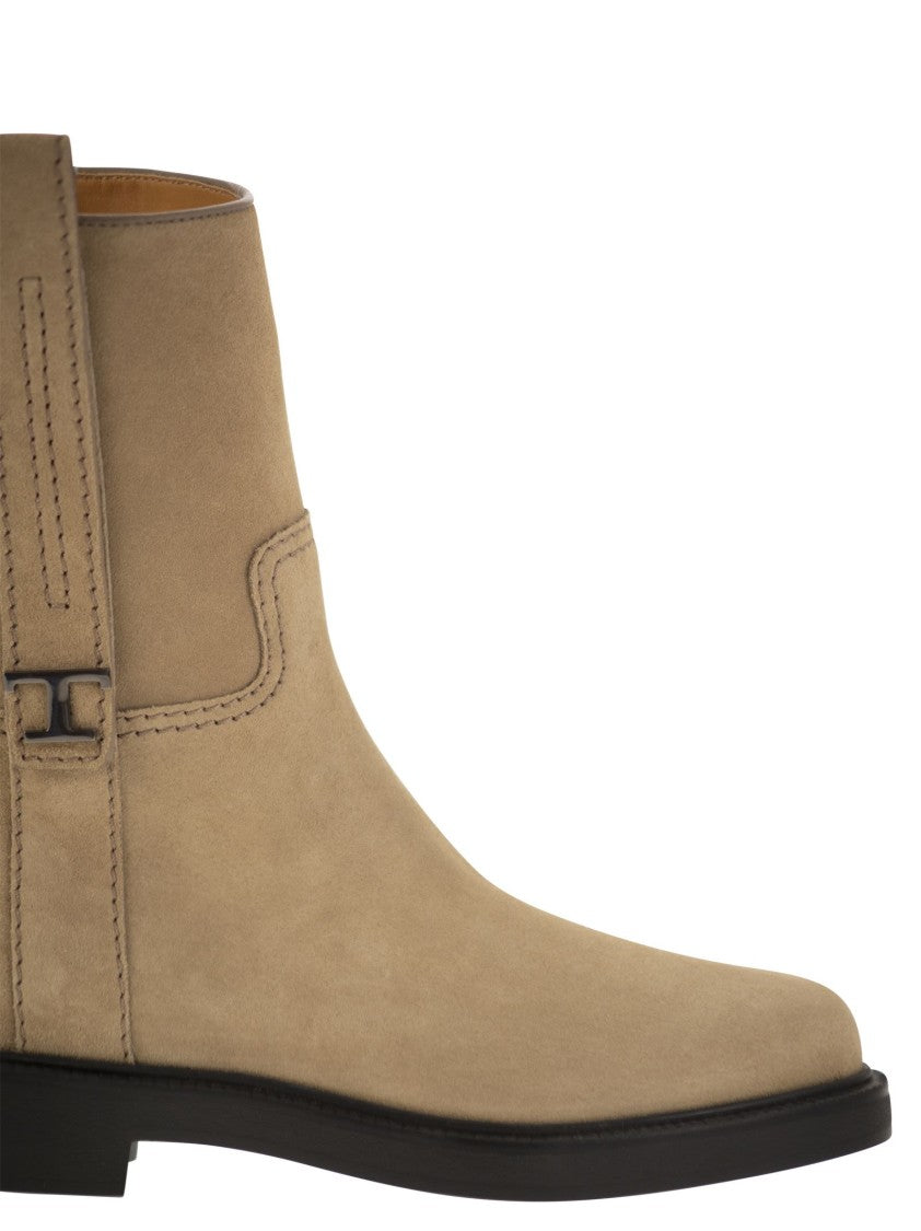 Tod's Suede Ankle Boot With T Accessory