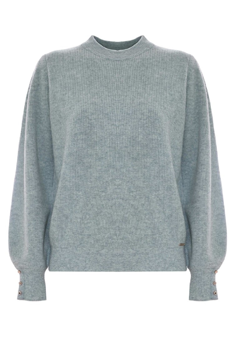 Kocca Ribbed Wool Pullover With Bishop Sleeves And Button Cuffs