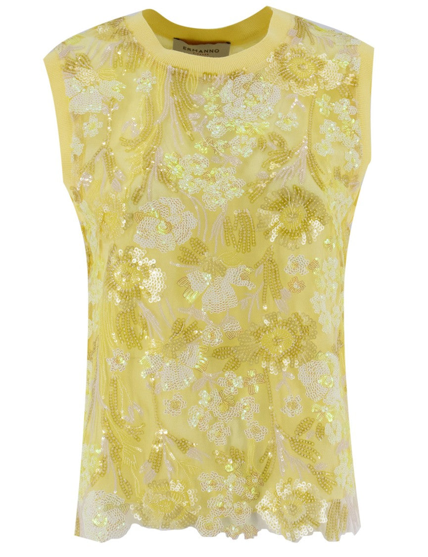 Ermanno Firenze Round-Neck Camisole With Floral Sequin Detailing