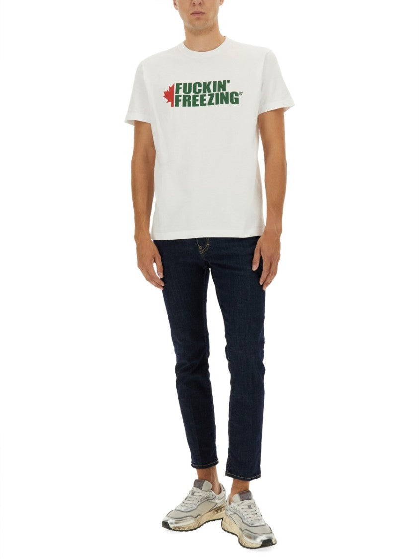 Dsquared2 Crew Neck T-Shirt With Maple Leaf Graphic