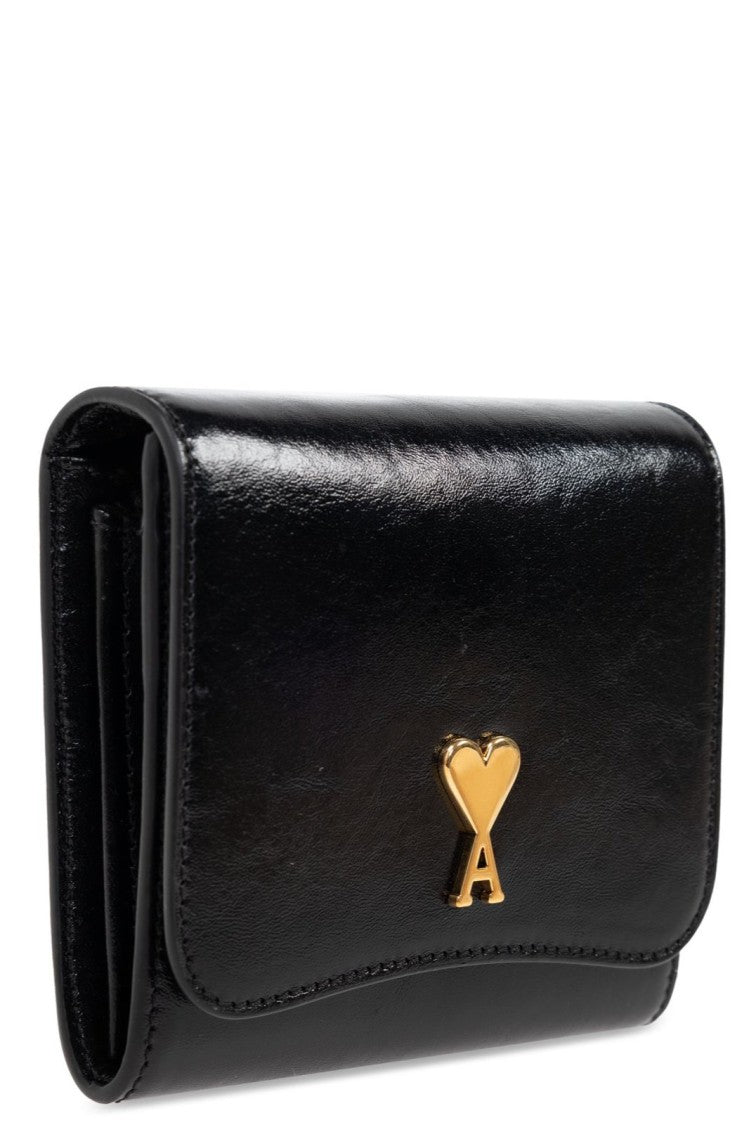 Ami Compact Calf Leather Wallet With Heart Emblem
