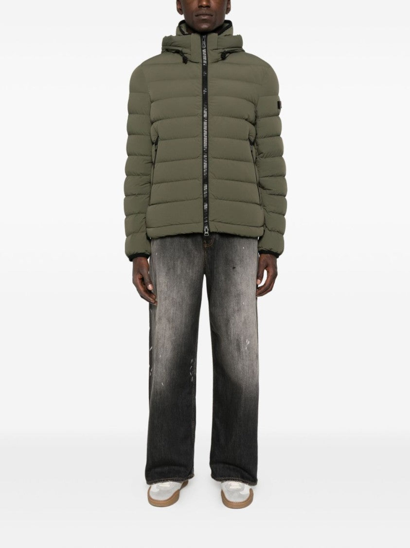 Peuterey Padded Green Jacket With Horizontal Quilting