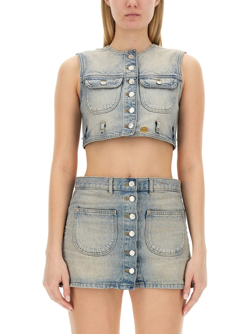 Courrèges Fitted Cropped Top With Button-Down Front And Chest Pockets
