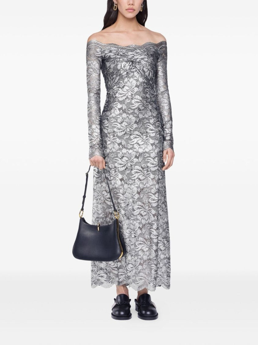 Rabanne Nero E Argento Off-The-Shoulder Midi Dress