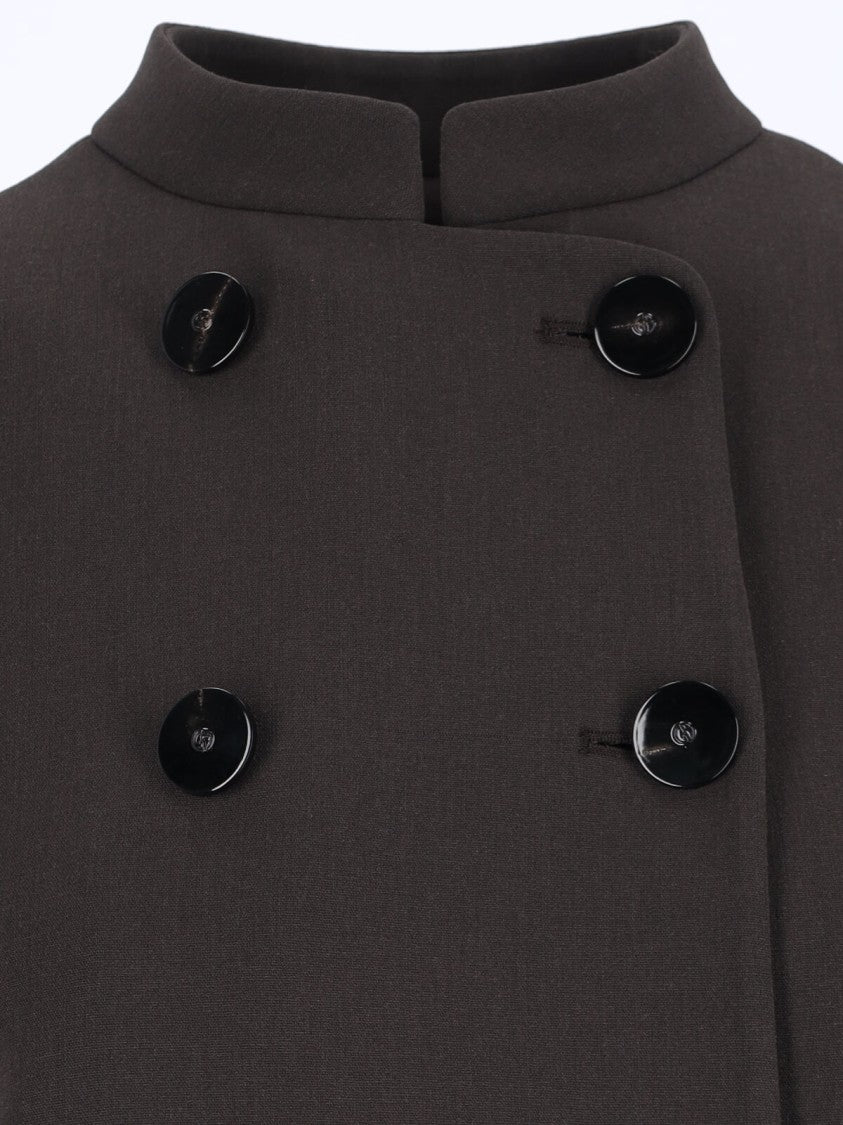 Giorgio Armani Double-Breasted Virgin Wool Blazer, Brown, Crew Neck