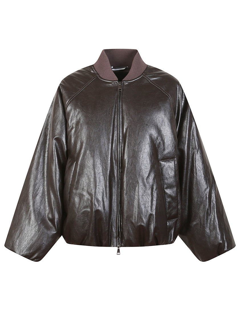 Max Mara Boxy-Fit Faux Leather Bomber Jacket With Down Padding