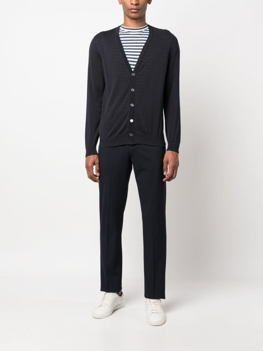 Drumohr Navy Blue Cotton Fine Knit Cardigan