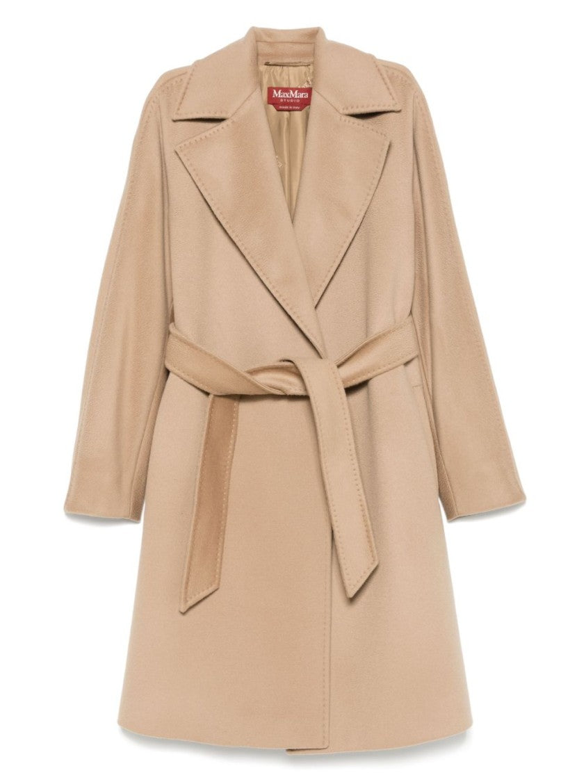 Max Mara Double-Breasted Beige Coat With Tied Waist