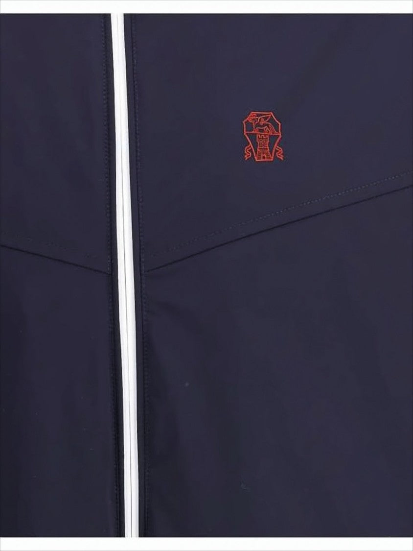 Brunello Cucinelli Hooded Blue Lightweight Jacket With Minimalist Design