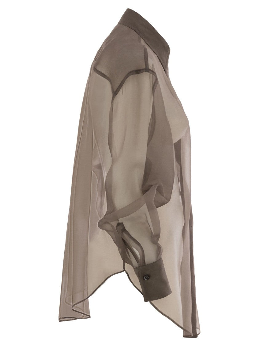 Brunello Cucinelli Crispy Silk Shirt With Flora Appliqué