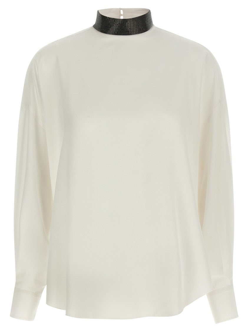 Brunello Cucinelli High Neck Silk Blouse