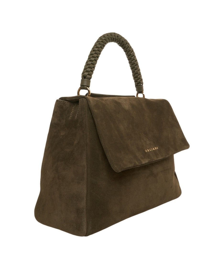 Orciani Suede Handbag With Woven Handle And Magnetic Closure