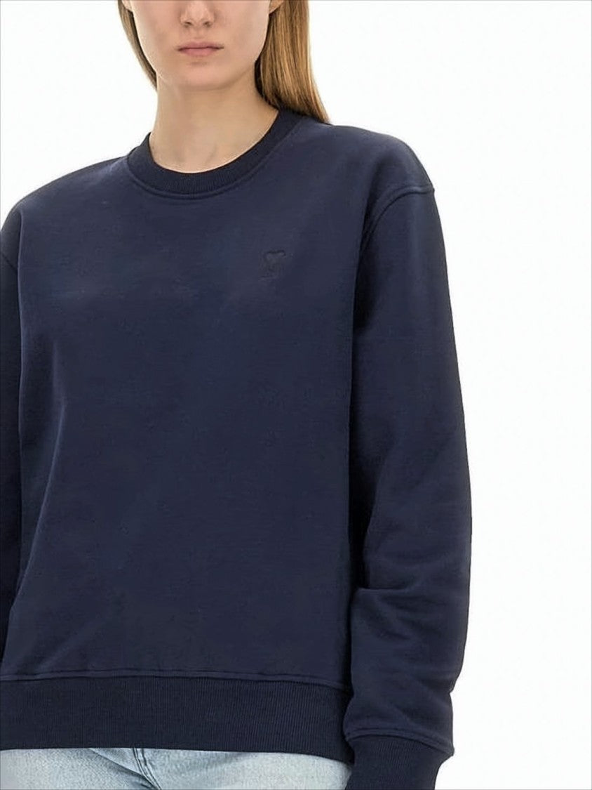 Ami Relaxed Fit Long-Sleeve Cotton Top With Ribbed Cuffs