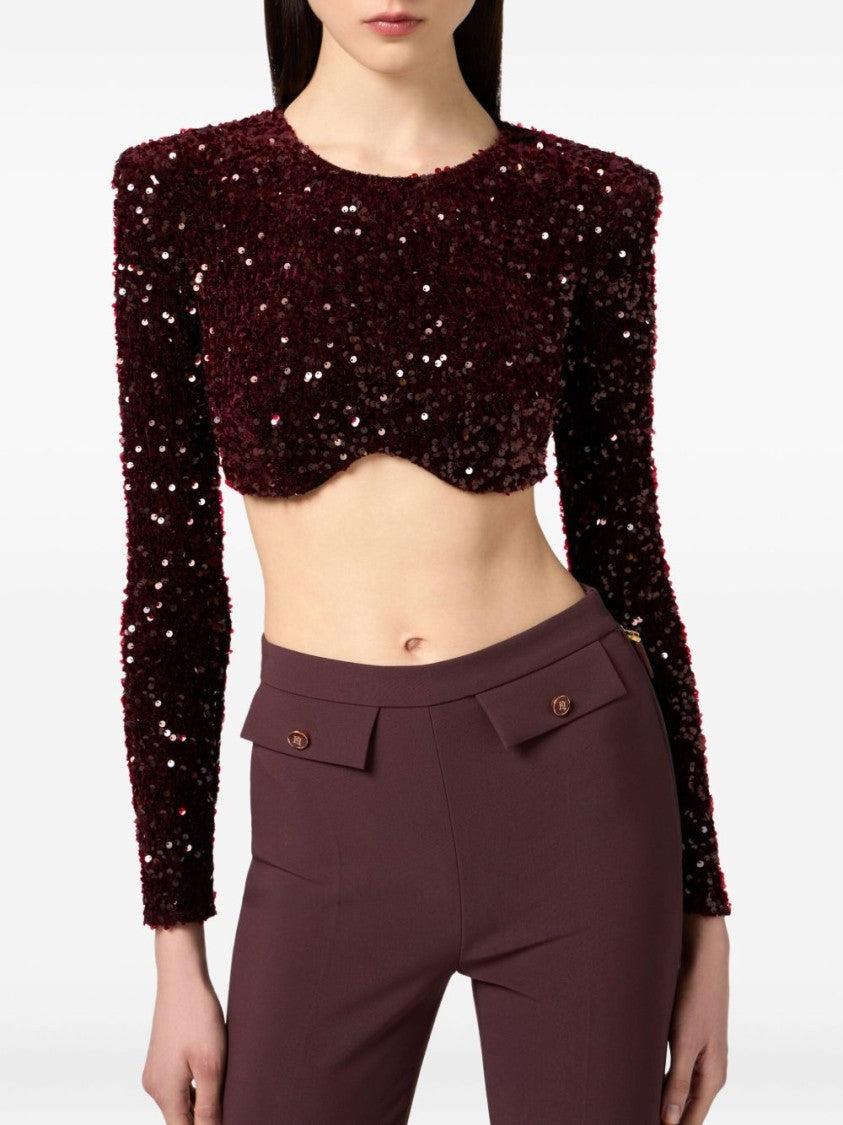 Elisabetta Franchi Cropped Long-Sleeved Top With Scalloped Hem