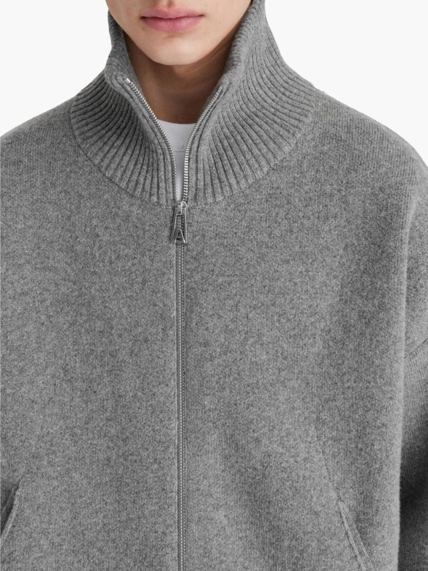 Axel Arigato Medium Grey Mélange Wool Blend Cardigan