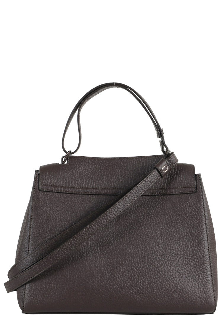 Orciani Structured Dark Brown Leather Shoulder Bag
