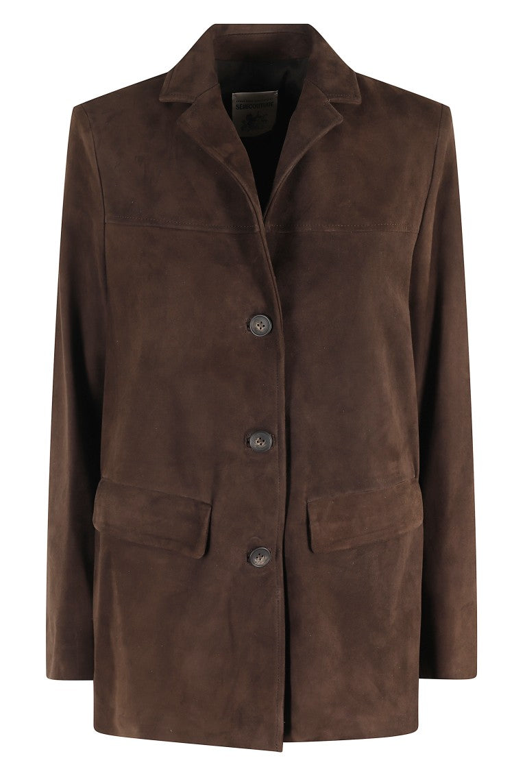 Semi Couture Flora In Soft Suede Leather Blazer