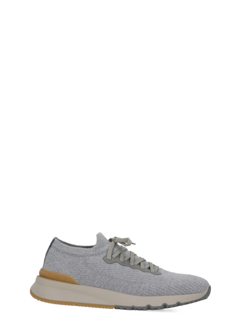 Brunello Cucinelli Wool Knitted Sneakers With Raised Logo