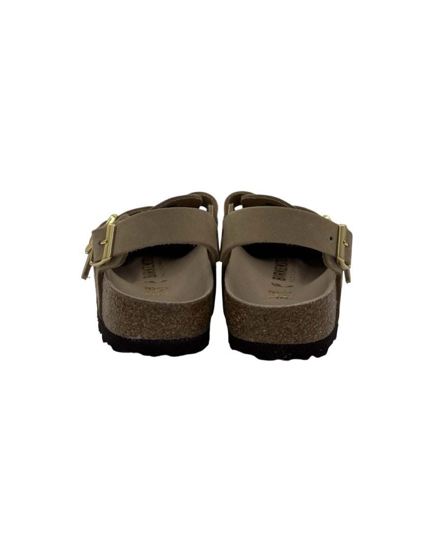 Birkenstock Tokio Sandcastle Nubuck Leather Sandals With Adjustable Buckle Straps