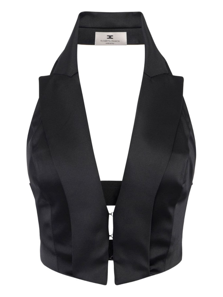 Elisabetta Franchi Cropped Black Jacket With Deep V-Neckline