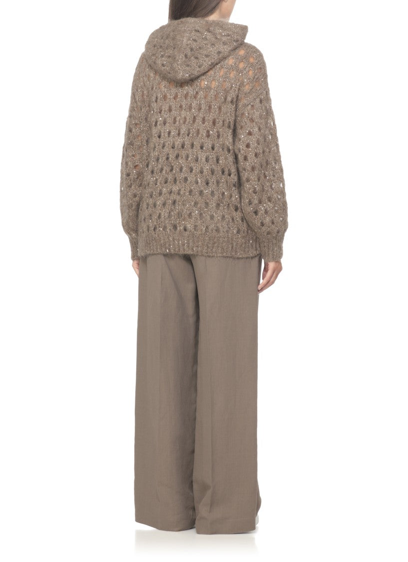Brunello Cucinelli Hooded Mohair Cardigan With Paillettes
