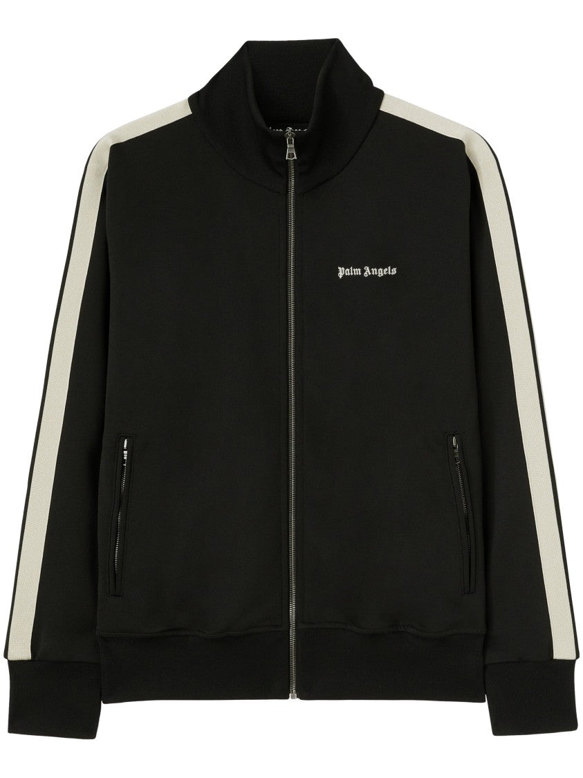 Palm Angels Black Jacket With High Collar And Zippered Pockets