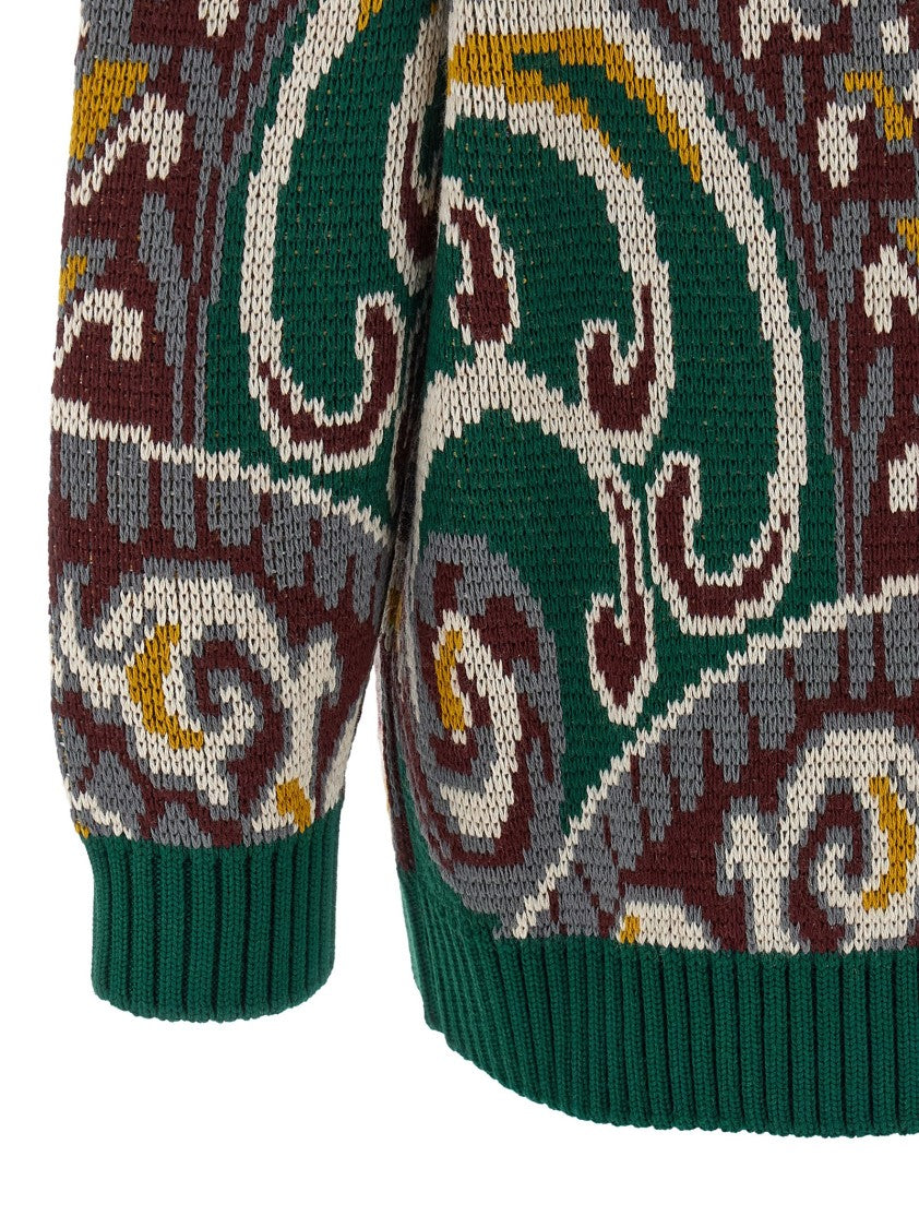 Etro Patterned Jacquard Wool Sweater With Dropped Shoulders
