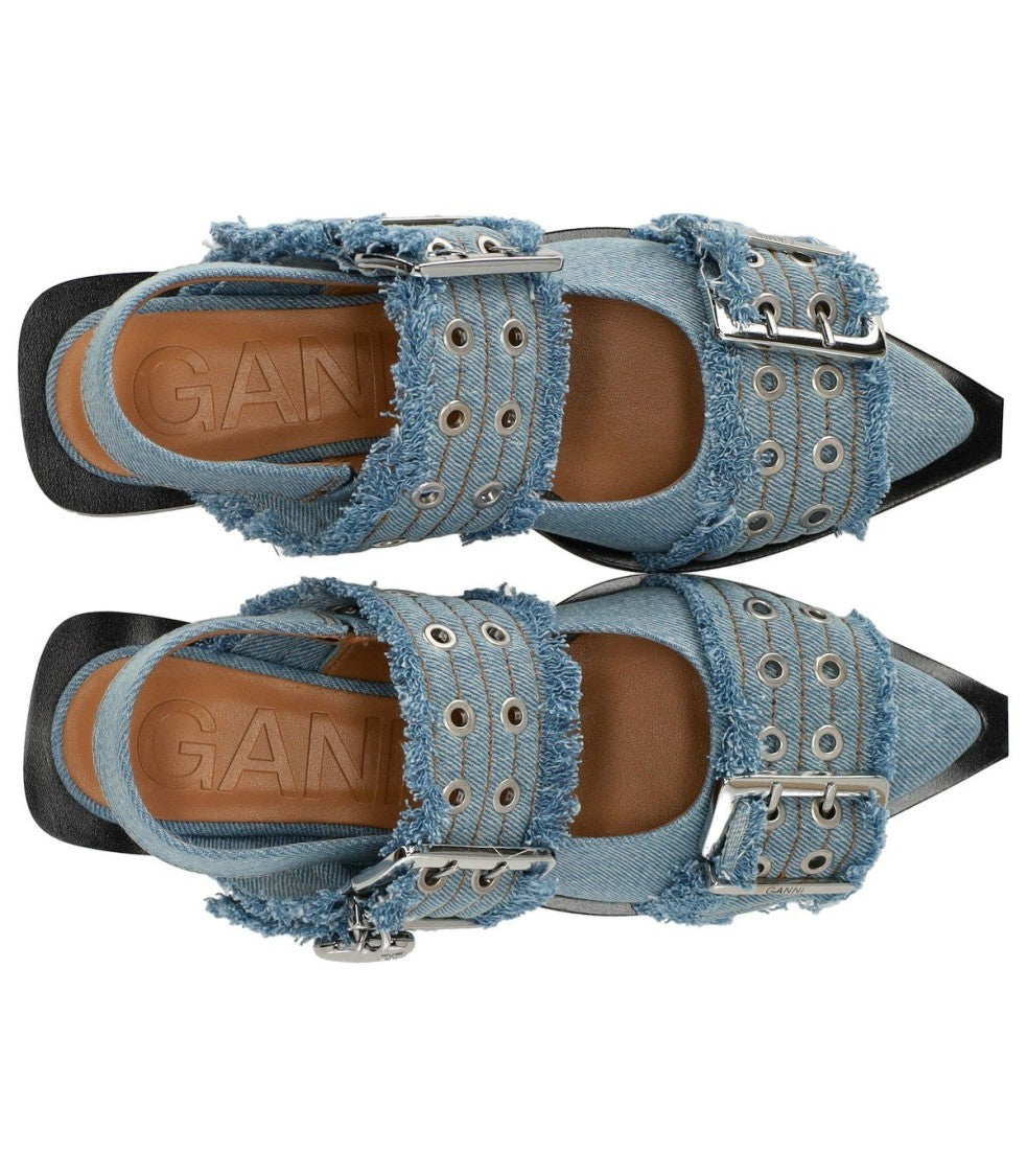 Ganni Faded Denim Slingback Ballet Flat Shoe