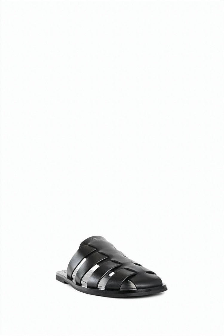 Prada Woven Strap Black Leather Mules