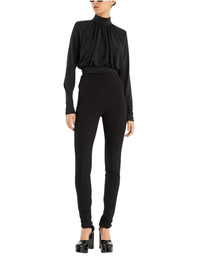 Rotate Long-Sleeved Black Top With High Neckline