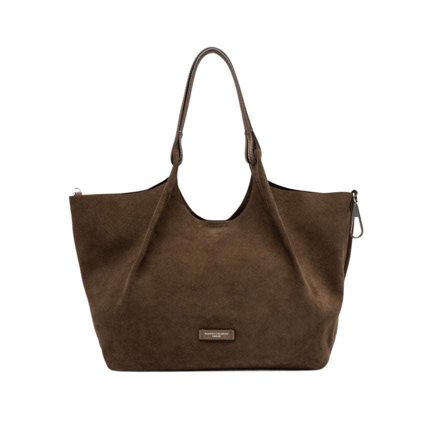 Gianni Chiarini Daino Suede Handbag With Hammered Leather Trims