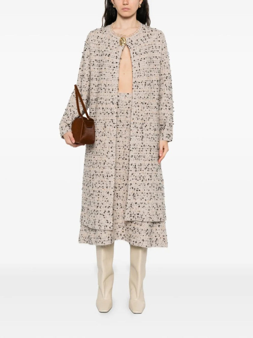 Fabiana Filippi A-Line Beige Tweed Midi Skirt With High Waist And Straight Hem