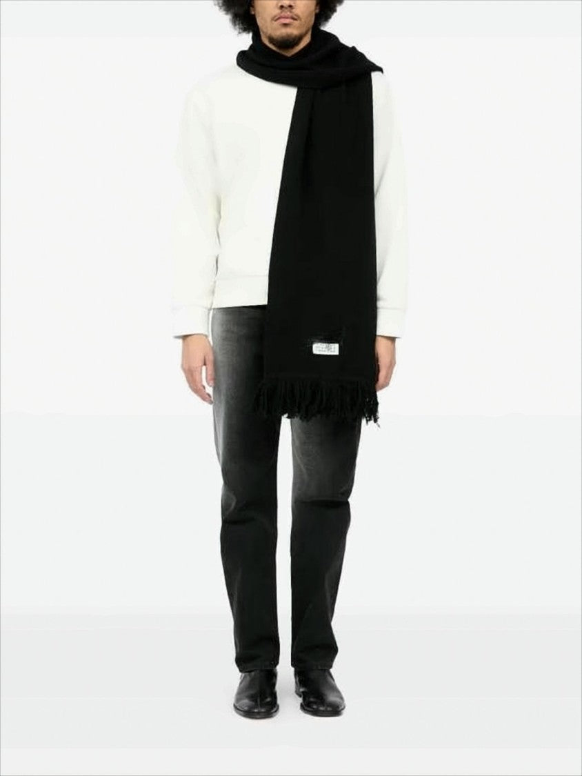 Mm6 By Maison Margiela Ribbed Texture Rectangle Scarf With Fringed Ends