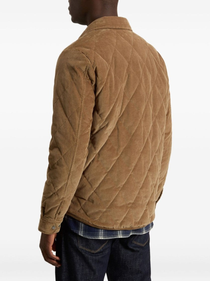 Woolrich Quilted Brown Corduroy Jacket With Classic Collar