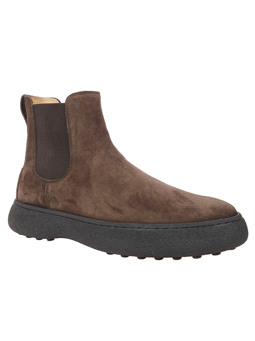 Tod's Brown Suede Ankle Boots With Elastic Side Panels