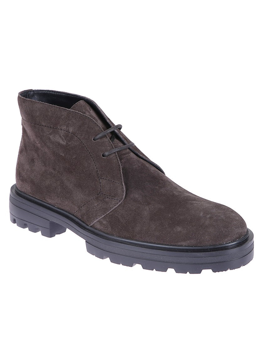 Hogan Lace-Up Ankle Boots With Smooth Brown Suede
